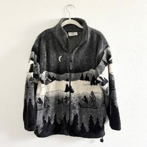 Black Mountain Vintage‎ Wolves Outdoor Scenic Fleece Moon Mountain Grey Small
